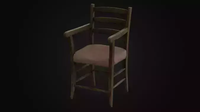 Old worn wooden chair Low-poly 3D model