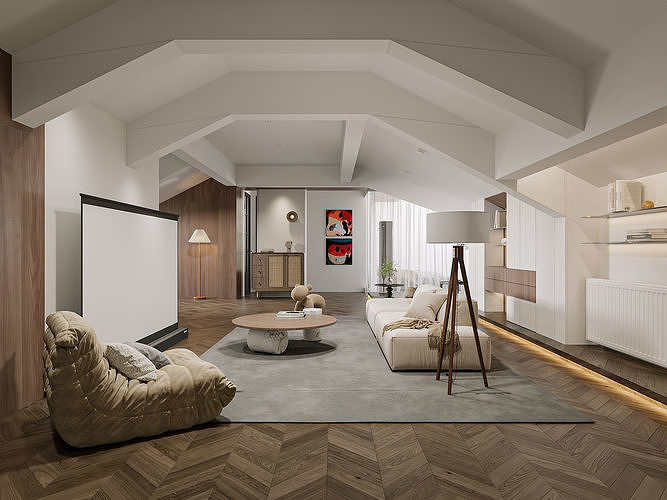 Attic Living Room Scene 004 3D model