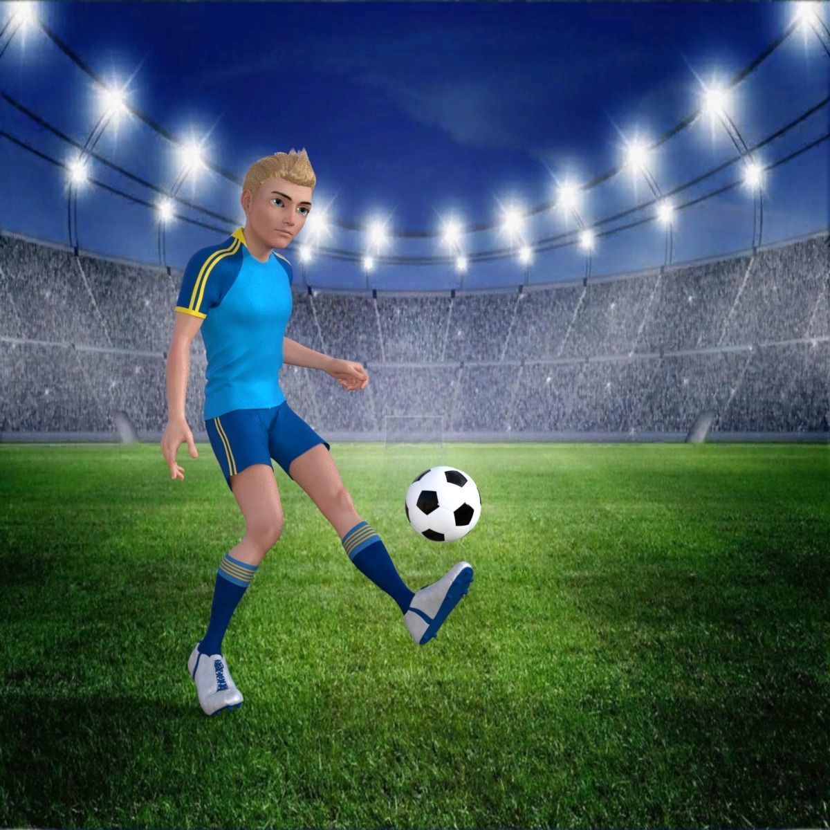 Cartoon Football player Rigged 3D model_18