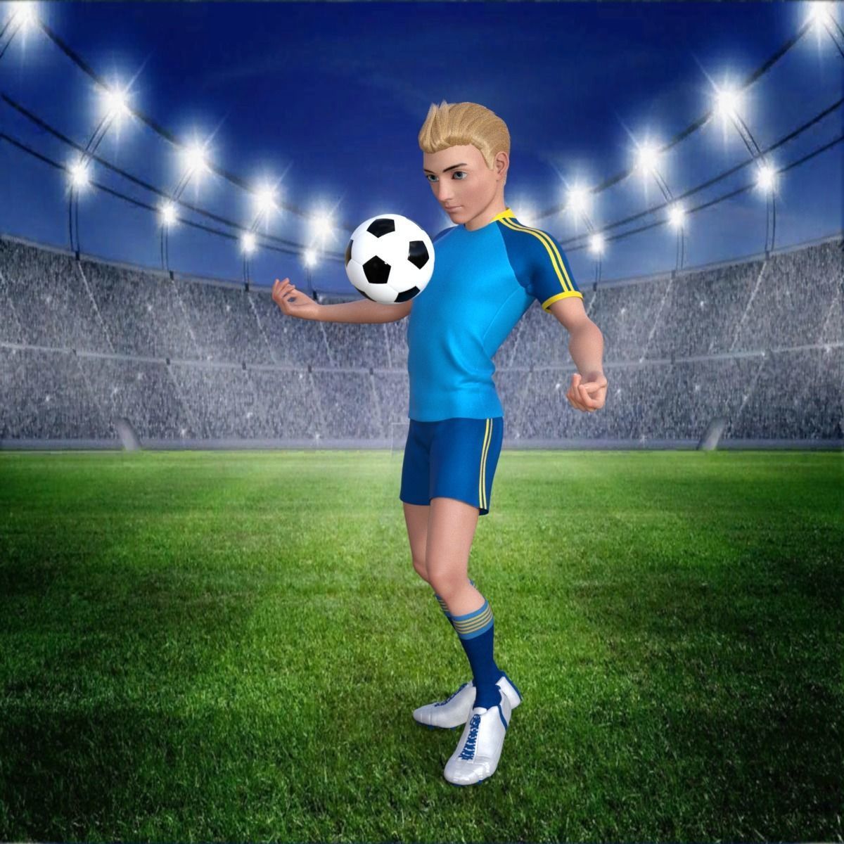 Cartoon Football player Rigged 3D model_19