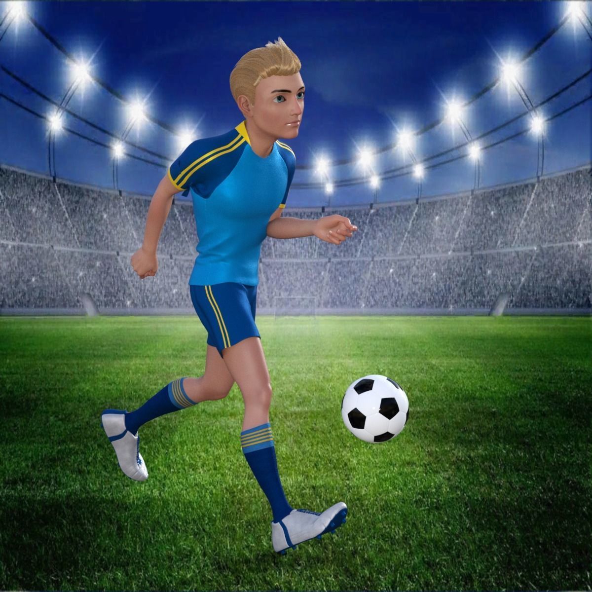 Cartoon Football player Rigged 3D model_24
