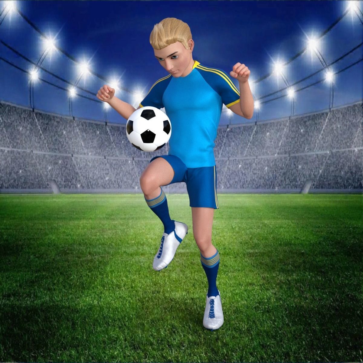 Cartoon Football player Rigged 3D model_21