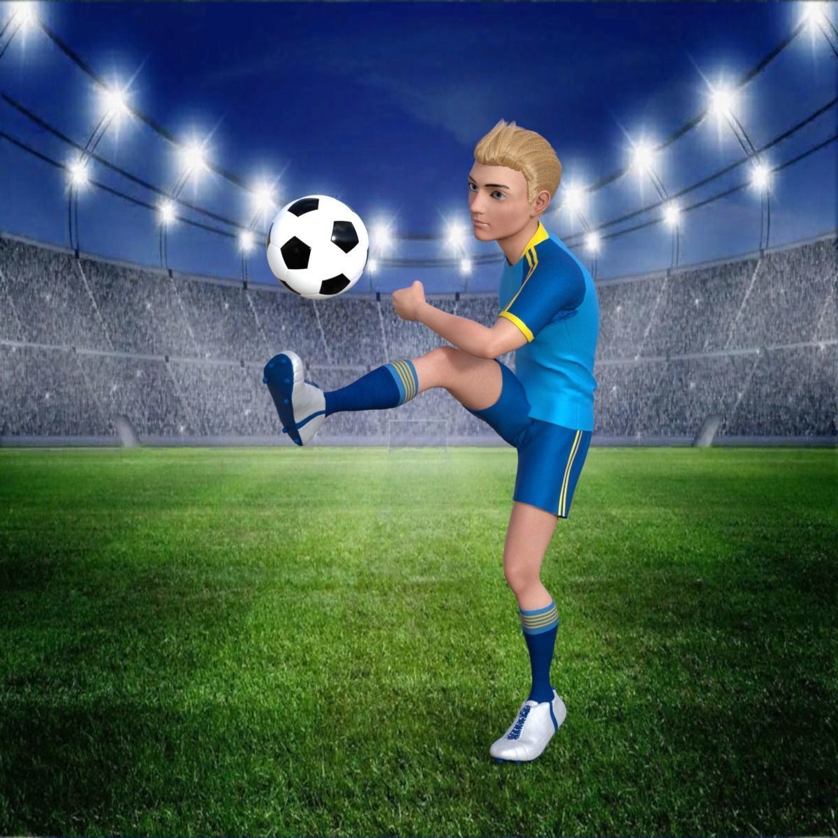 Cartoon Football player Rigged 3D model_16