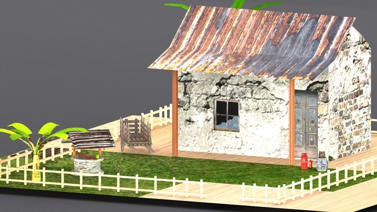 village small house Low-poly 3D model_9