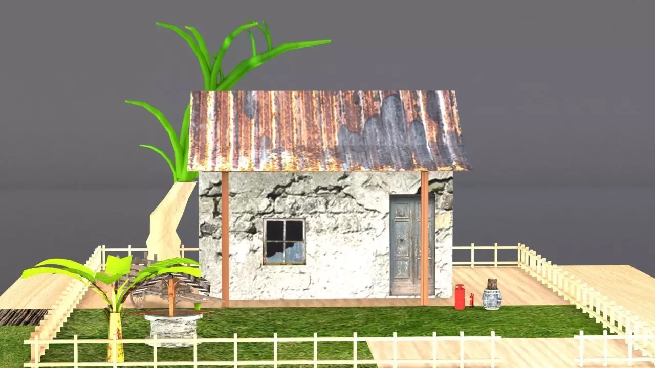 village small house Low-poly 3D model_0