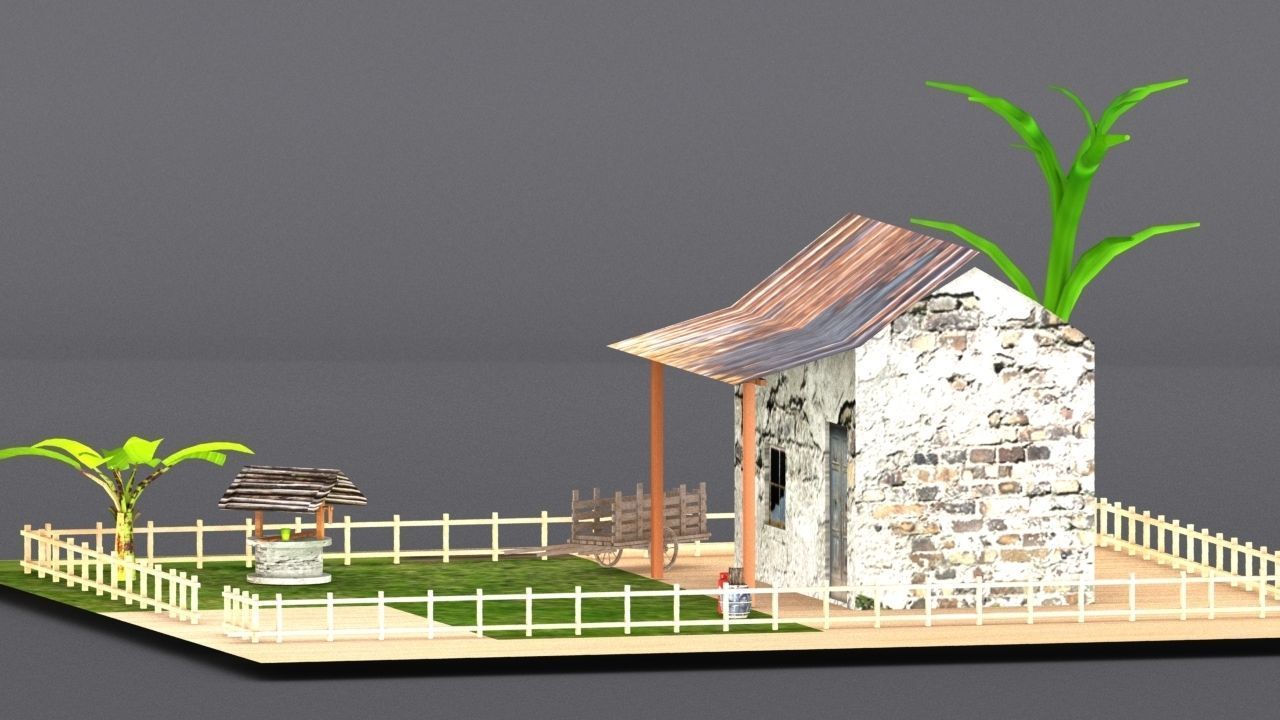 village small house Low-poly 3D model_10