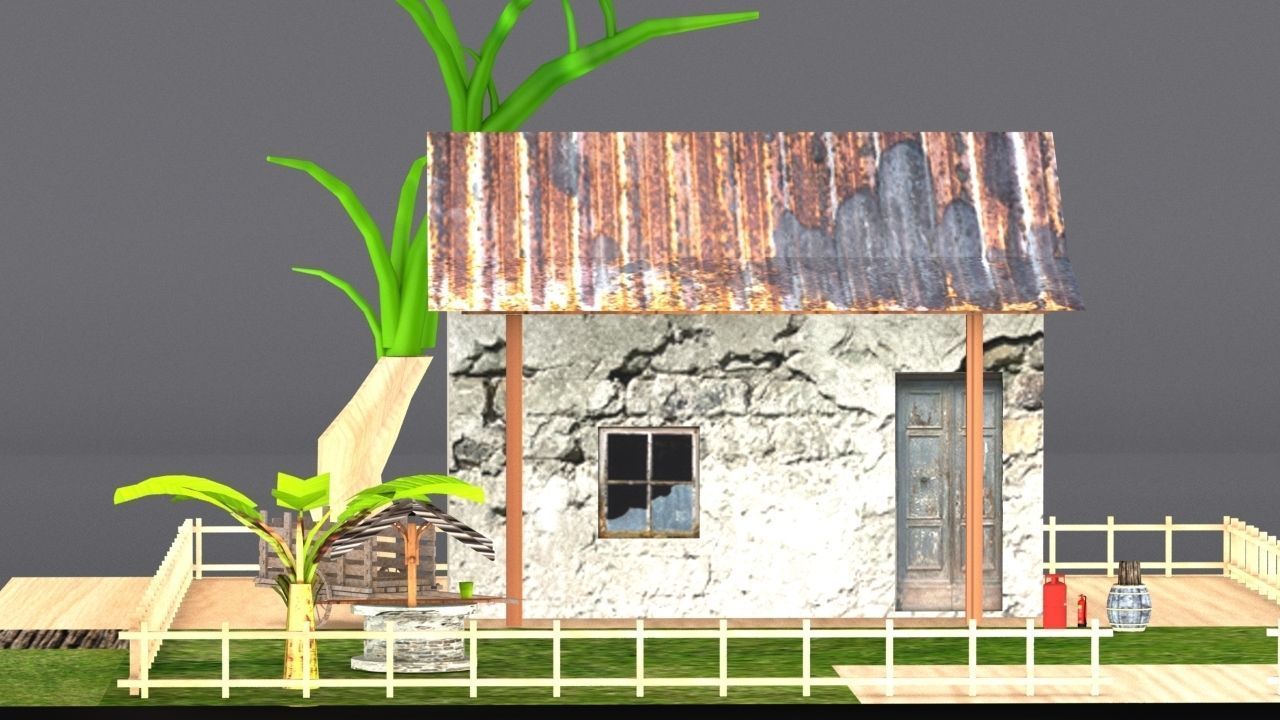 village small house Low-poly 3D model_1