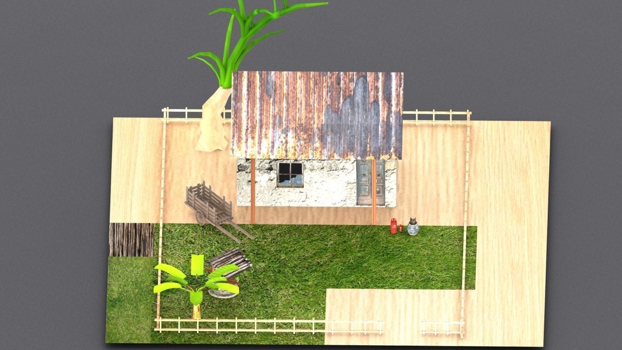 village small house Low-poly 3D model_6