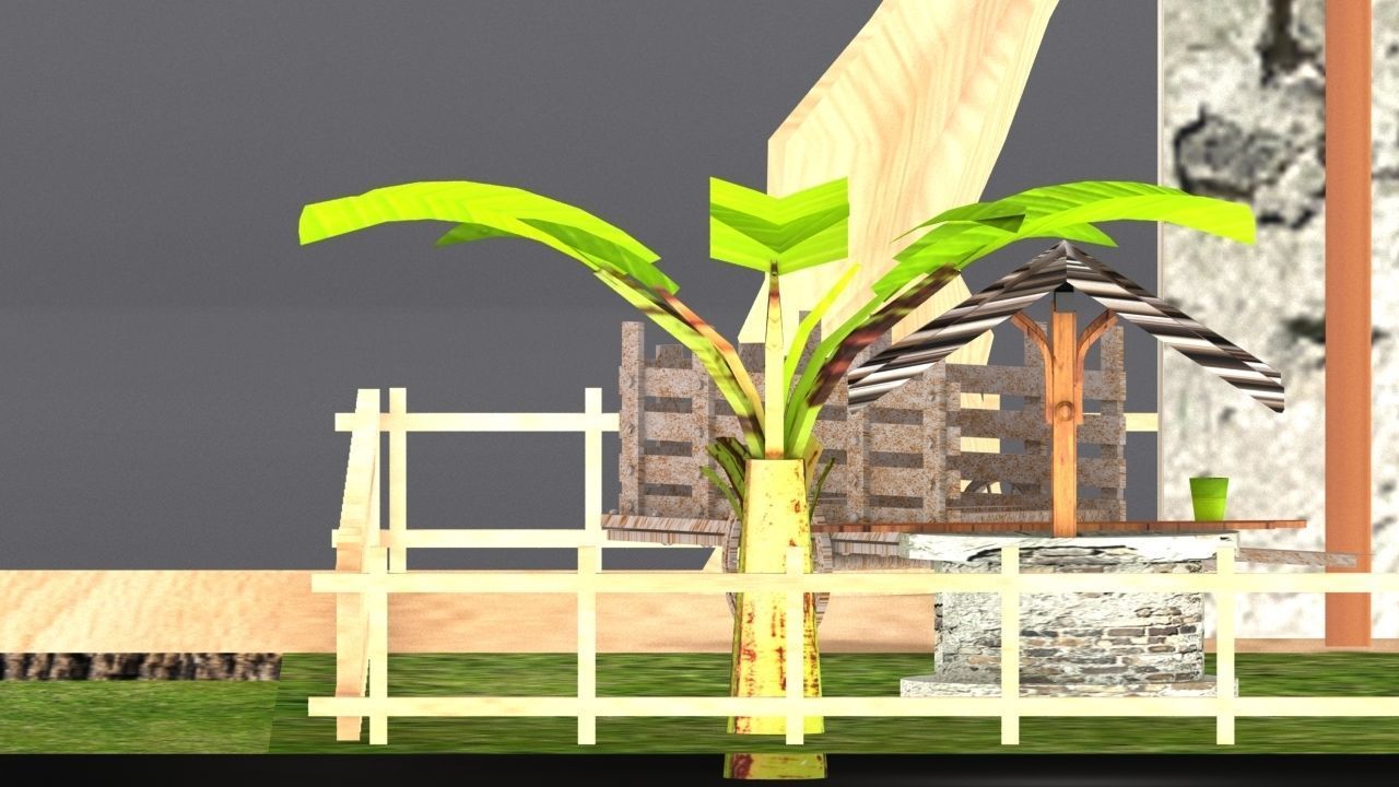 village small house Low-poly 3D model_2