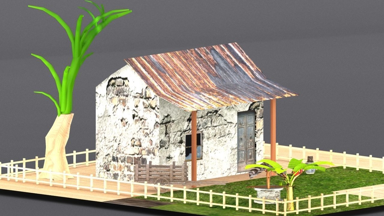 village small house Low-poly 3D model_8