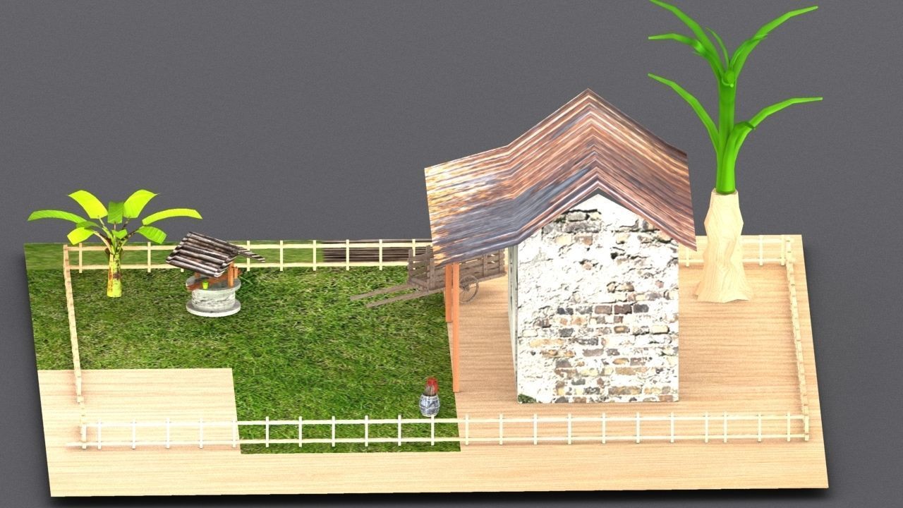 village small house Low-poly 3D model_11