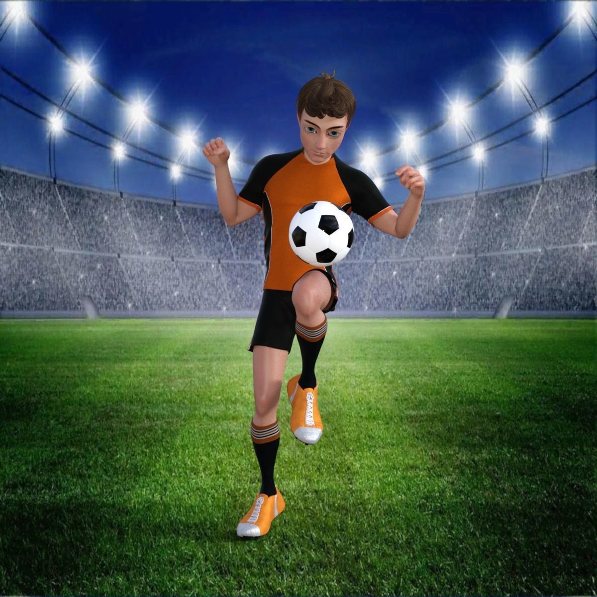 Cartoon Football player rigged 3D model_20