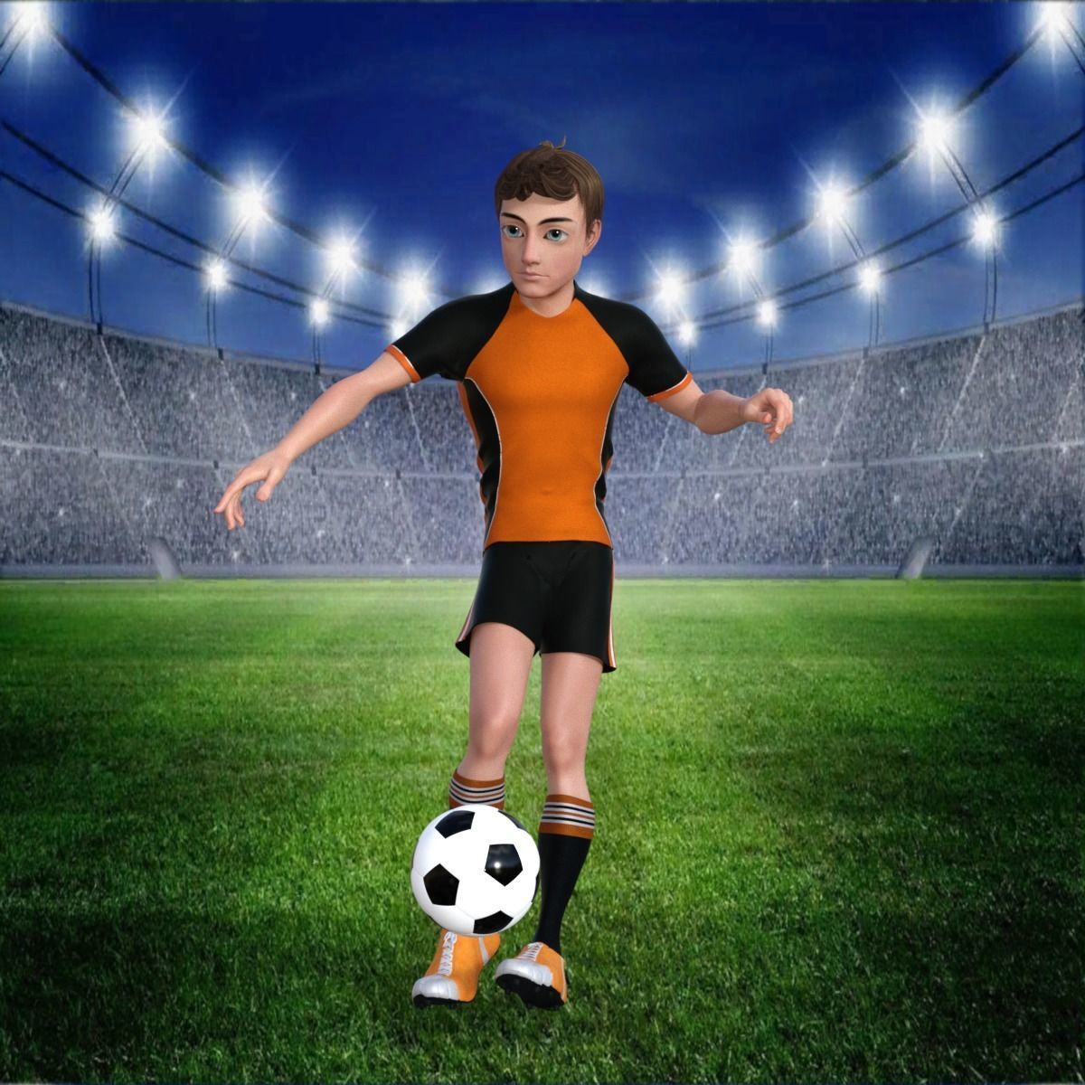 Cartoon Football player rigged 3D model_12
