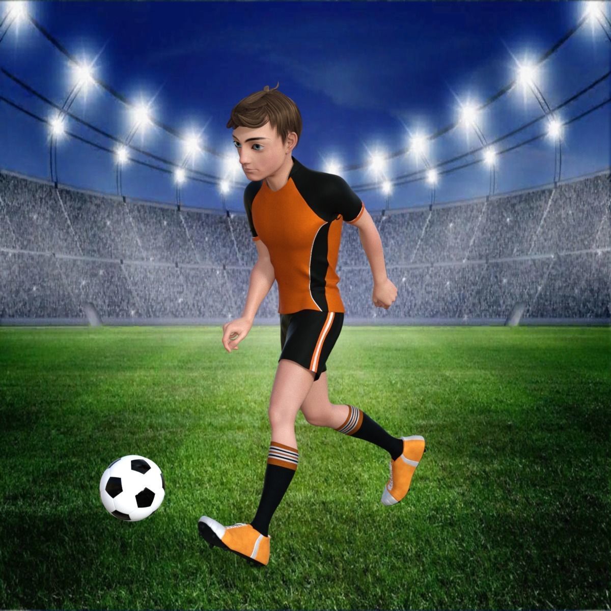 Cartoon Football player rigged 3D model_14