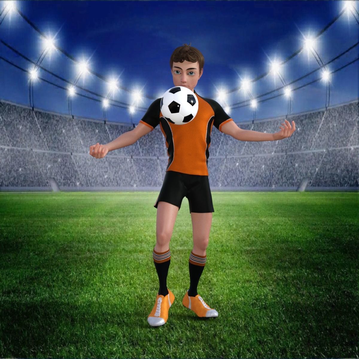 Cartoon Football player rigged 3D model_16