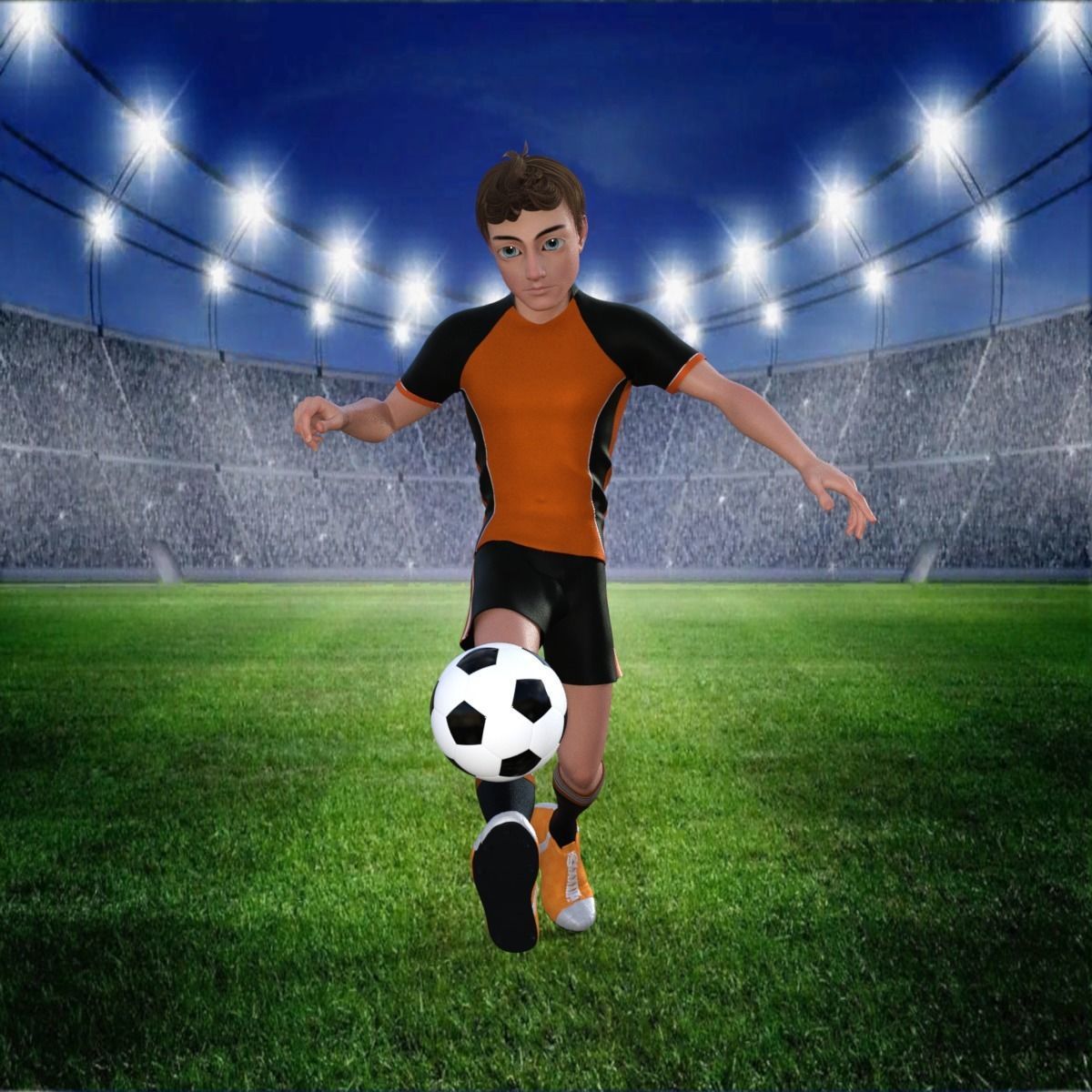 Cartoon Football player rigged 3D model_19
