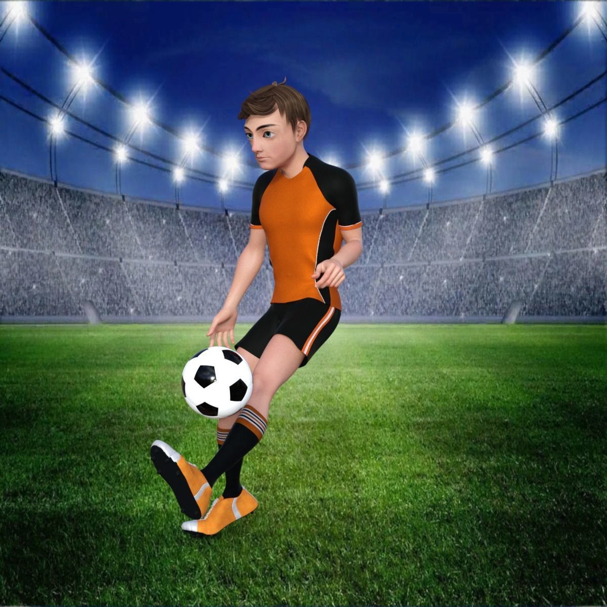 Cartoon Football player rigged 3D model_13