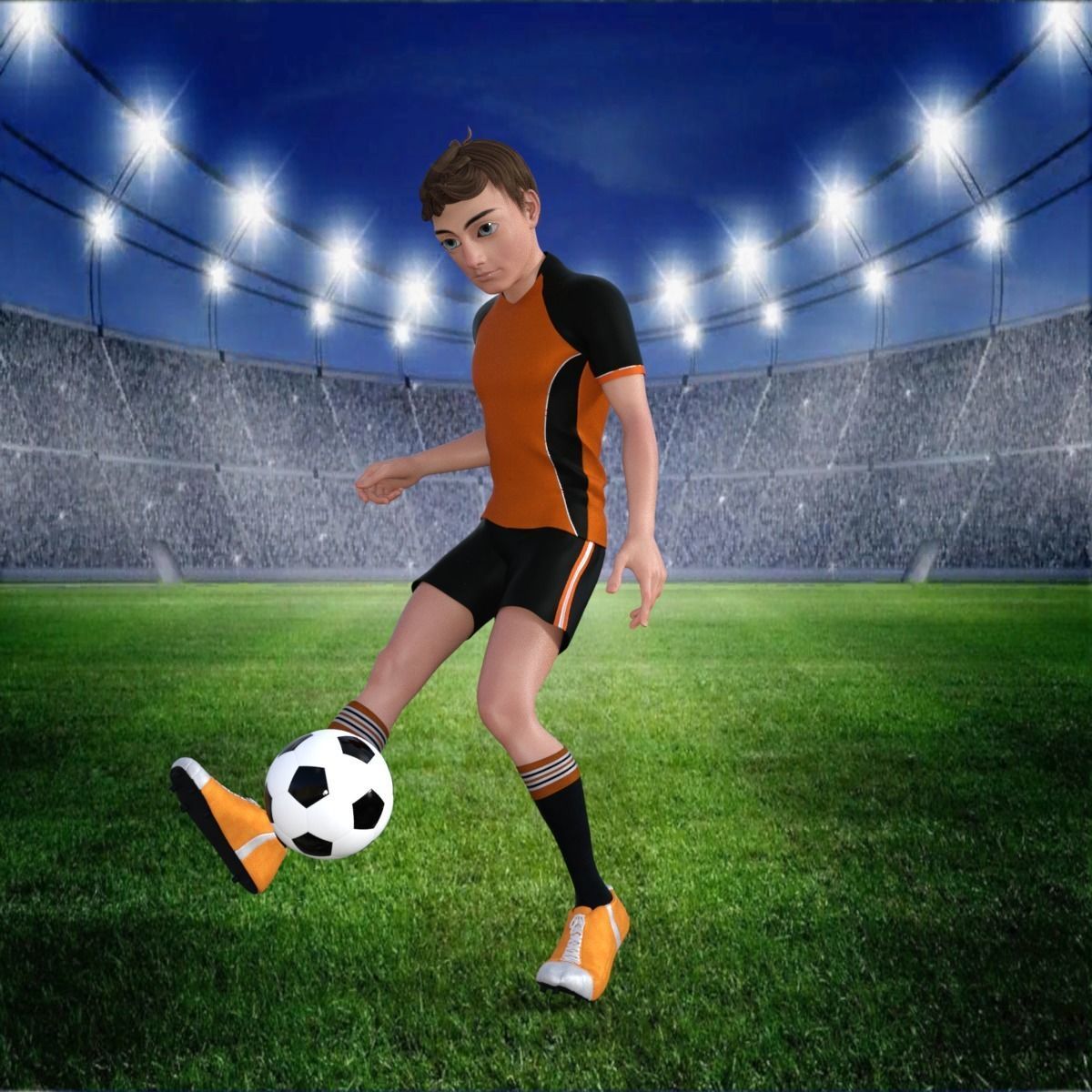 Cartoon Football player rigged 3D model_17
