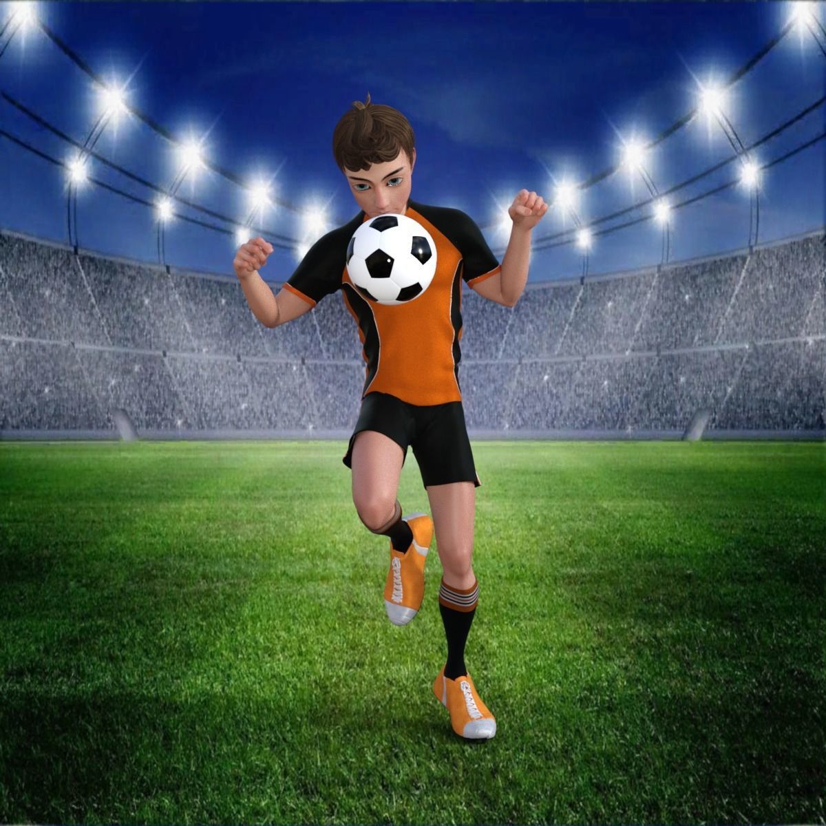 Cartoon Football player rigged 3D model_22