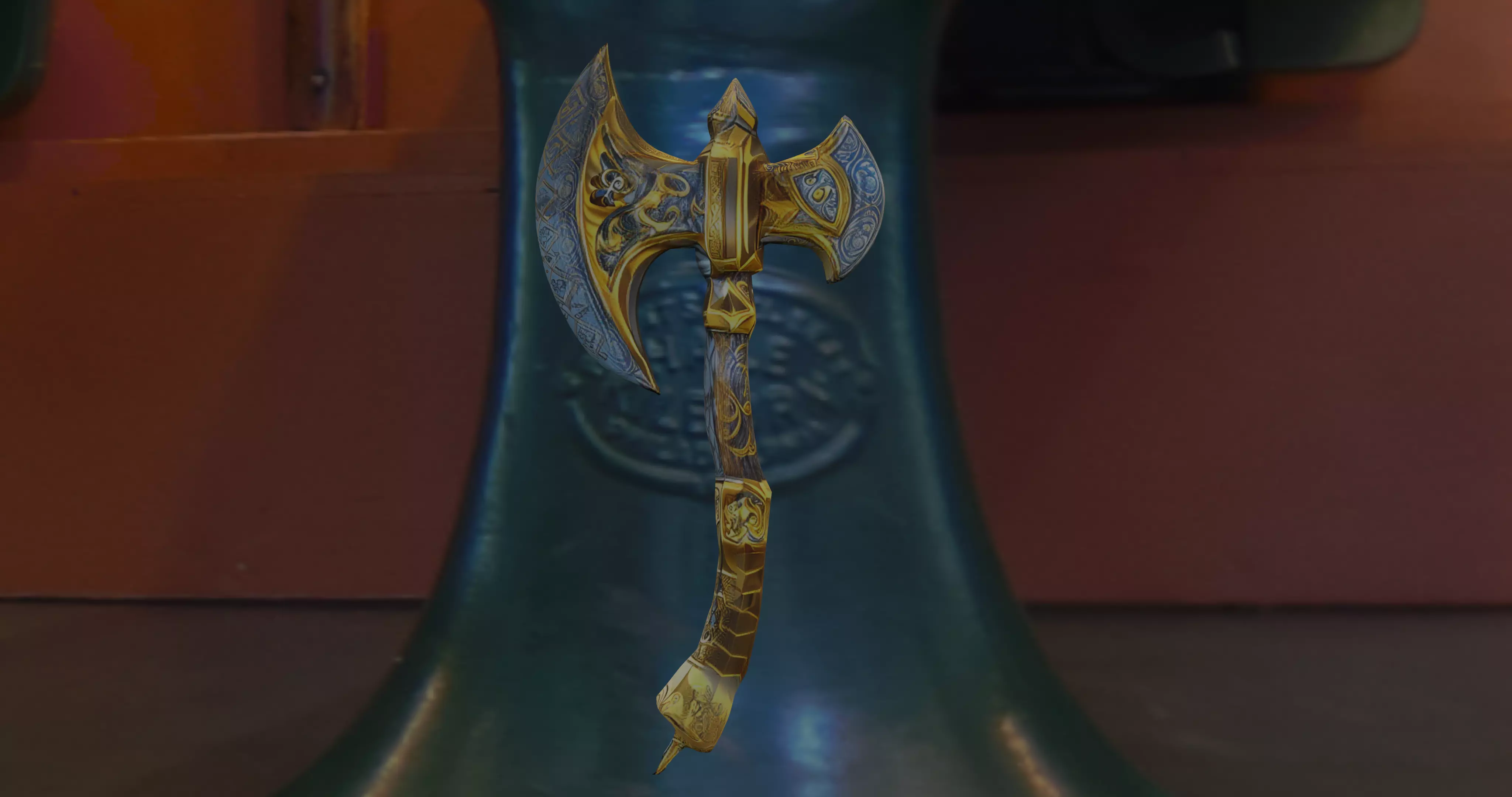 Axe with golden plating fantasy ultra realistic and 4kquality Low-poly 3D model