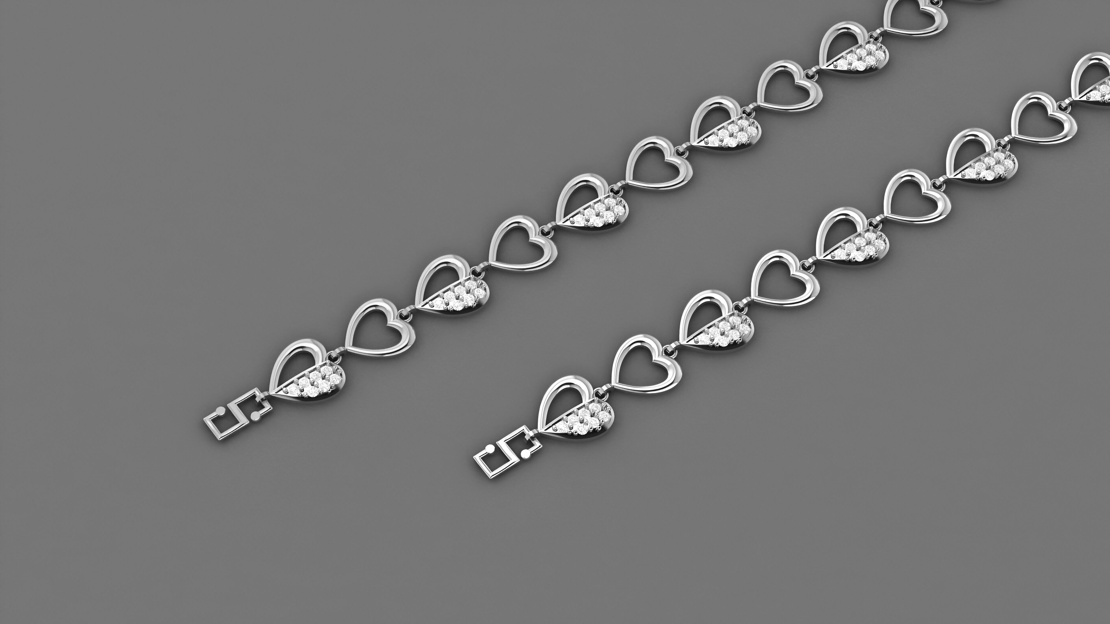 Heart Love Valentine Light Diamond Bracelet 3dm stl renders 3D print model_2