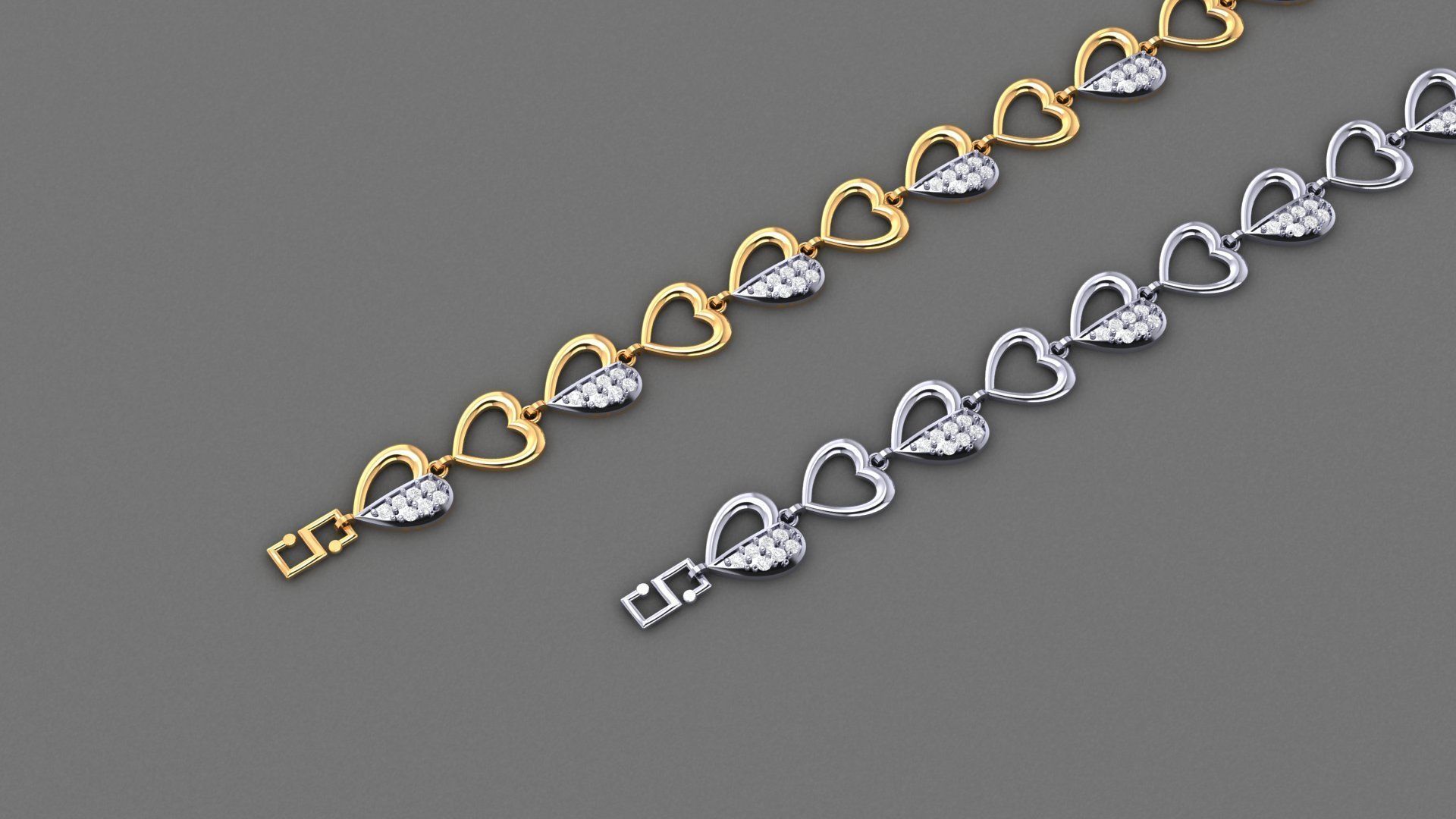 Heart Love Valentine Light Diamond Bracelet 3dm stl renders 3D print model_4
