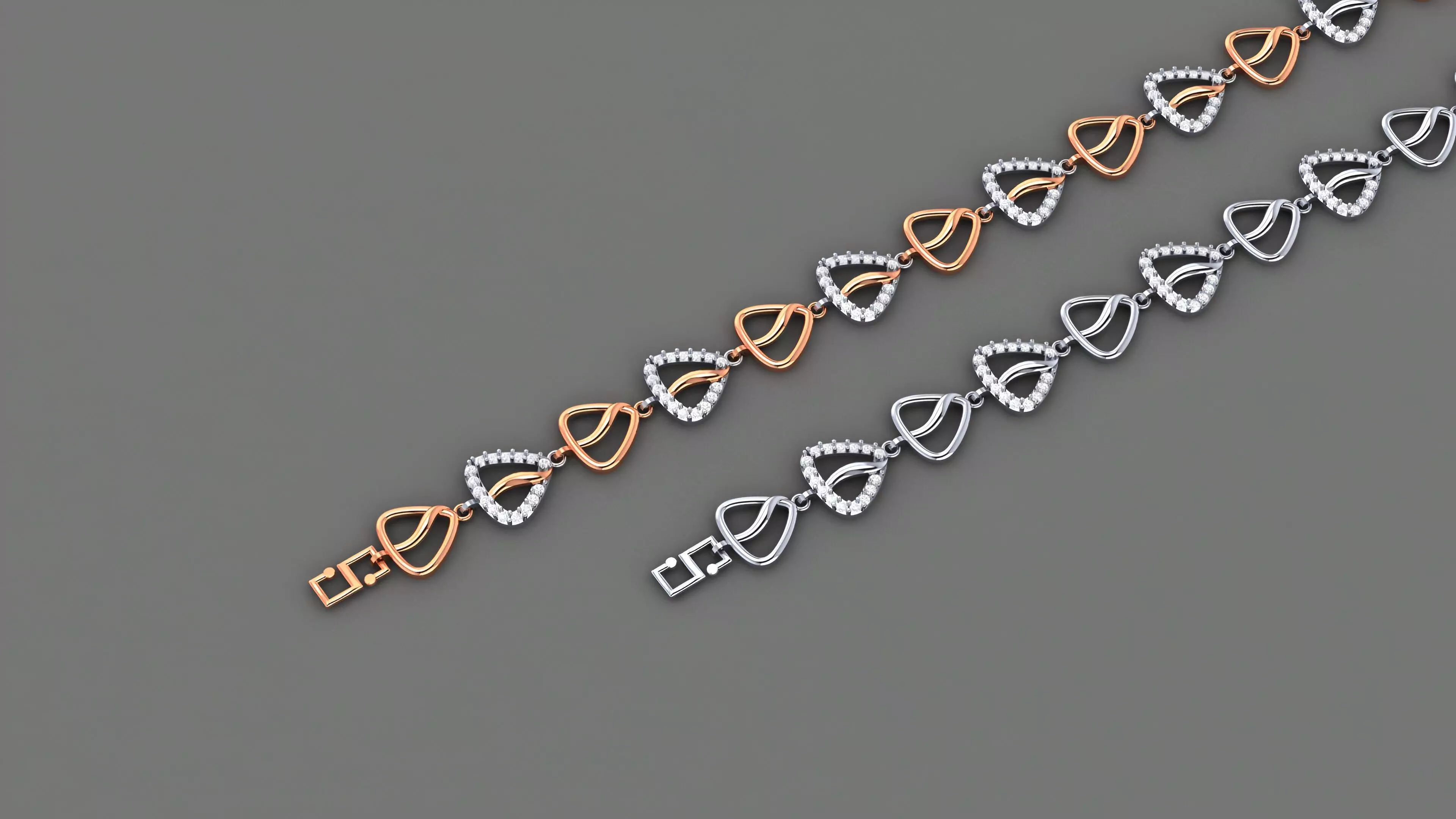 Triangular Light Diamond Bracelet 3dm stl renders details 3D print model