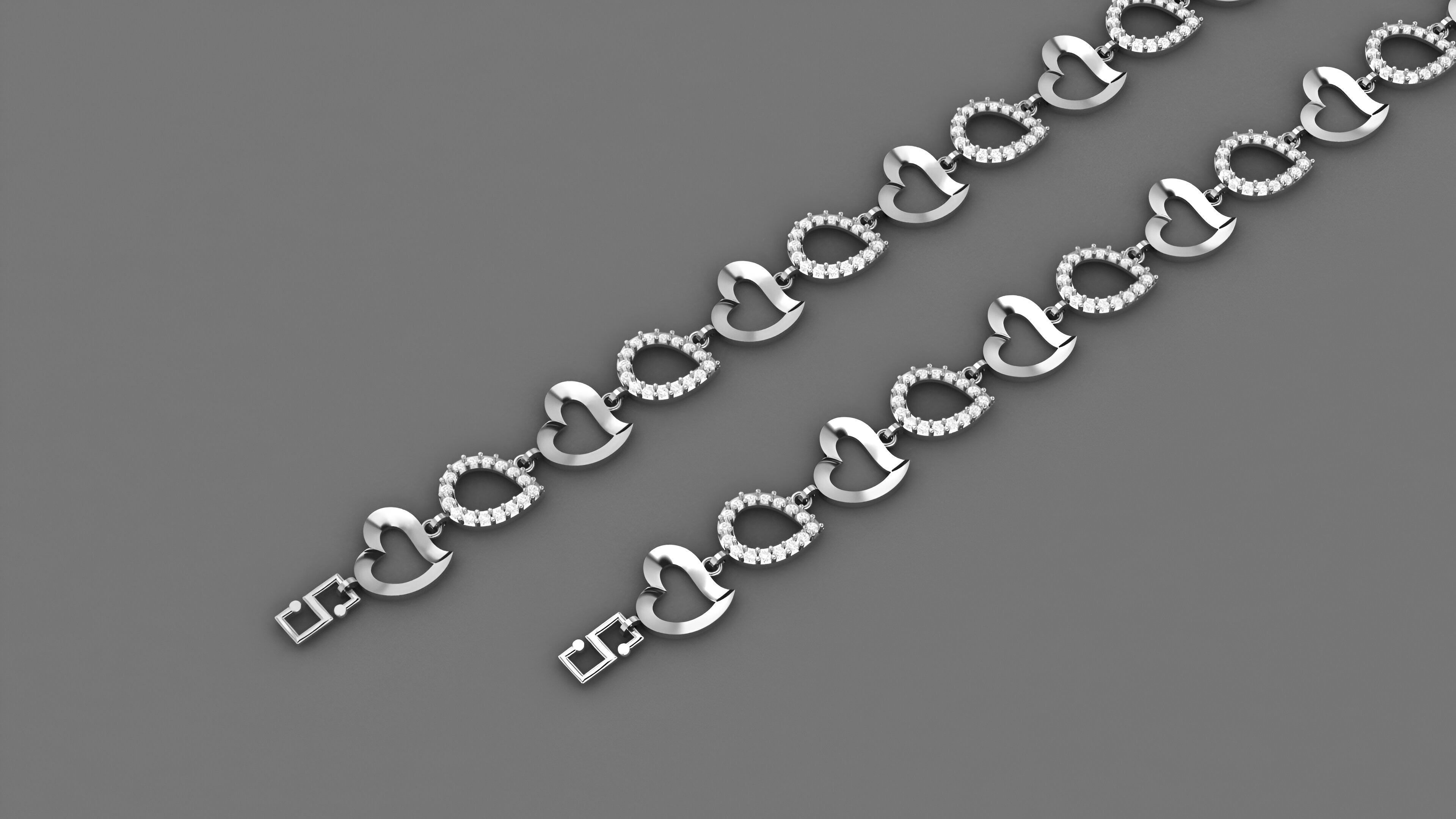 Heart Love Valentine Light Diamond Bracelet 3dm stl renders  3D print model_2