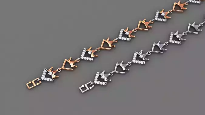 King Queen Crown Light Diamond Bracelet 3dm stl renders details