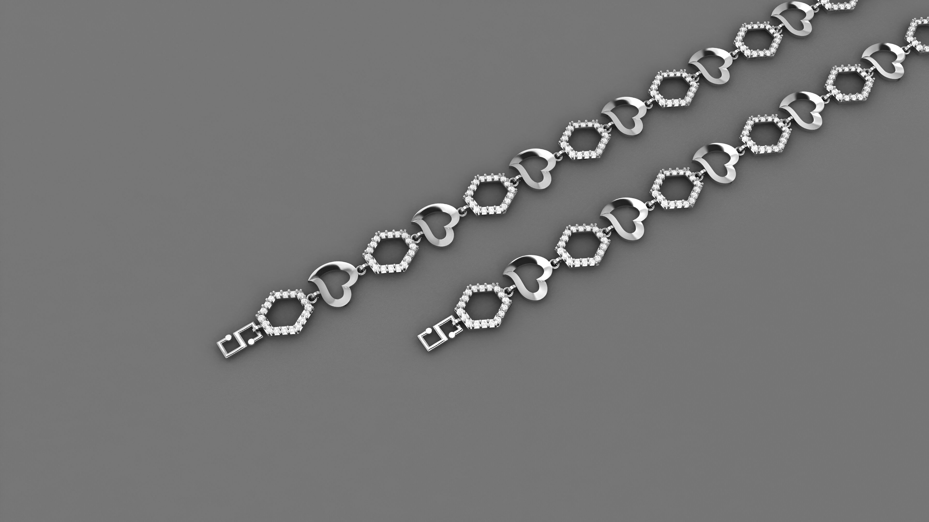 Heart Love Valentine Light Diamond Bracelet 3dm stl renders 3D print model_2