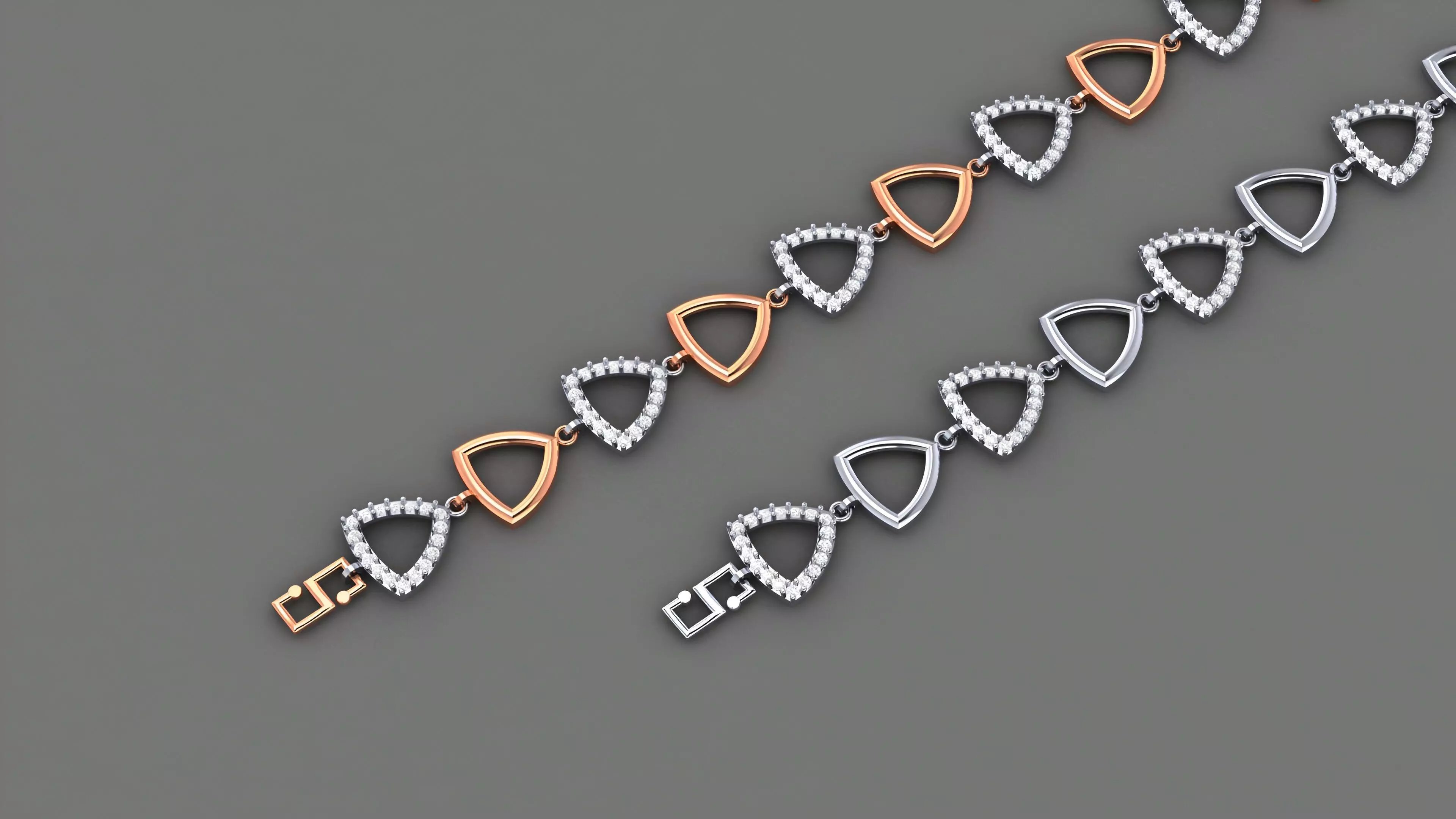 Triangular Light Diamond Bracelet 3dm stl renders details 3D print model_0