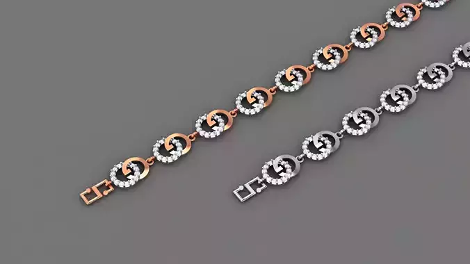 Round Links Light Diamond Bracelet 3dm stl renders details