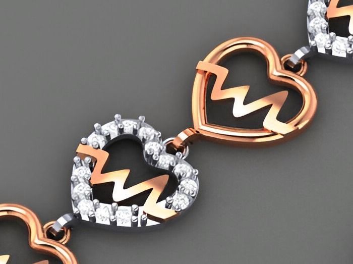 Heart Beats Light Diamond Bracelet 3dm stl renders details 3D print model_7
