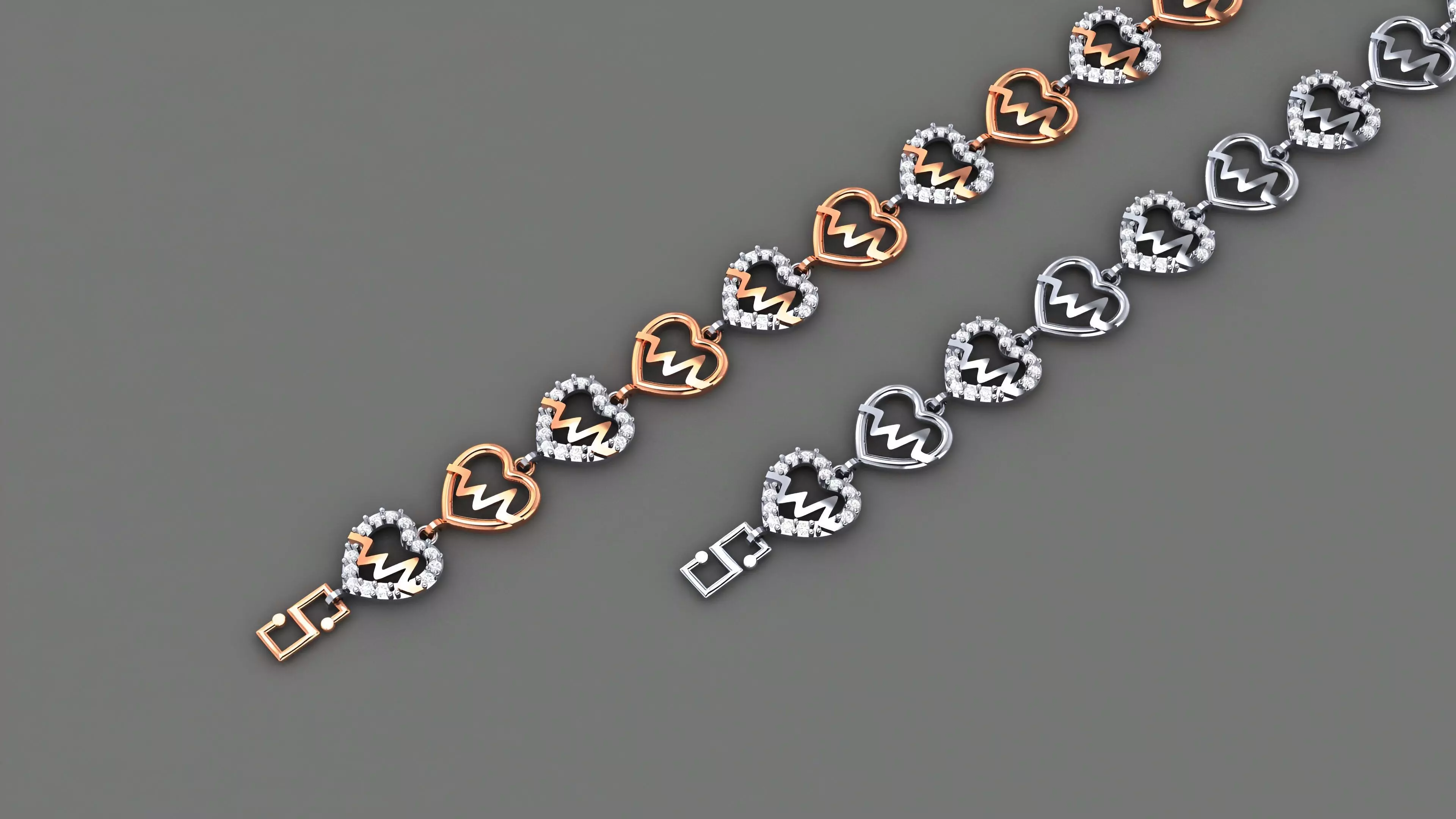 Heart Beats Light Diamond Bracelet 3dm stl renders details 3D print model_0