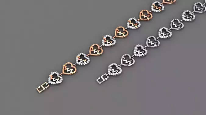 Heart Beats Light Diamond Bracelet 3dm stl renders details 3D print model