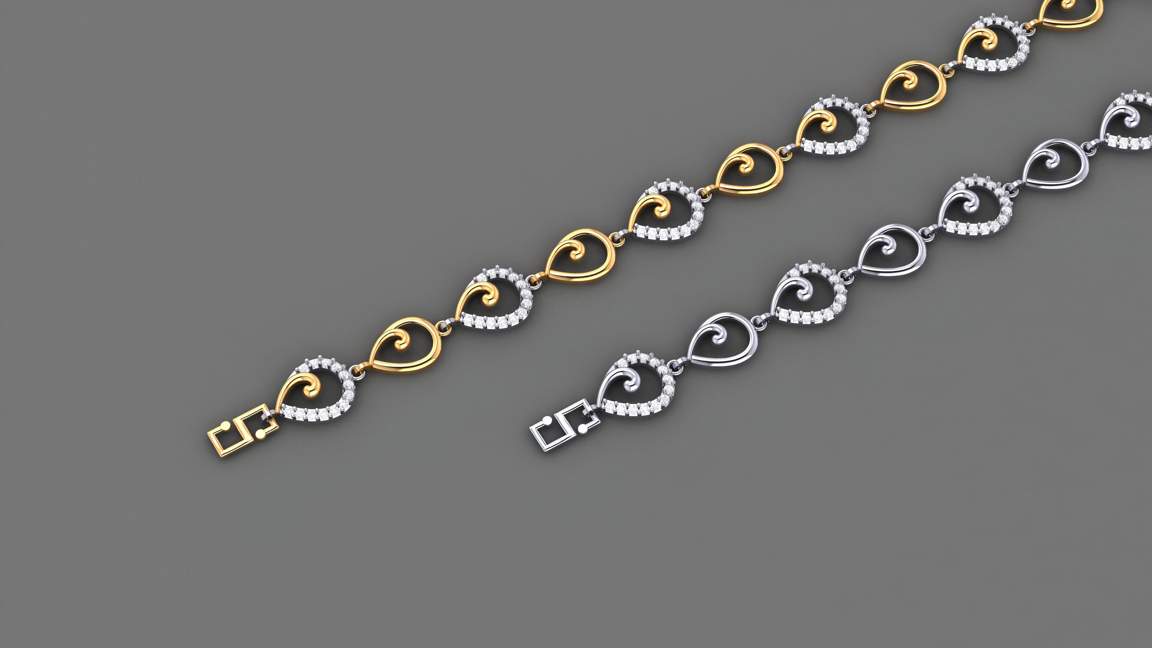 Pear Leaves Light Diamond Bracelet 3dm stl renders details 3D print model_2