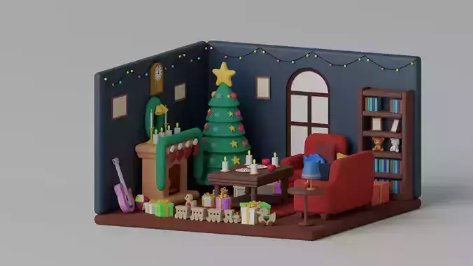 Cartoon Christmas Living Room