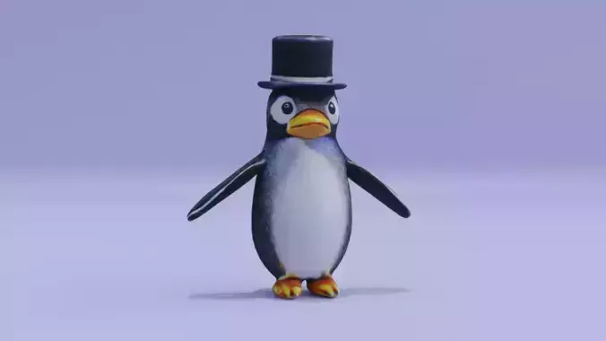 Penguin in Hat A-pose Character Low High Poly Low-poly 3D model