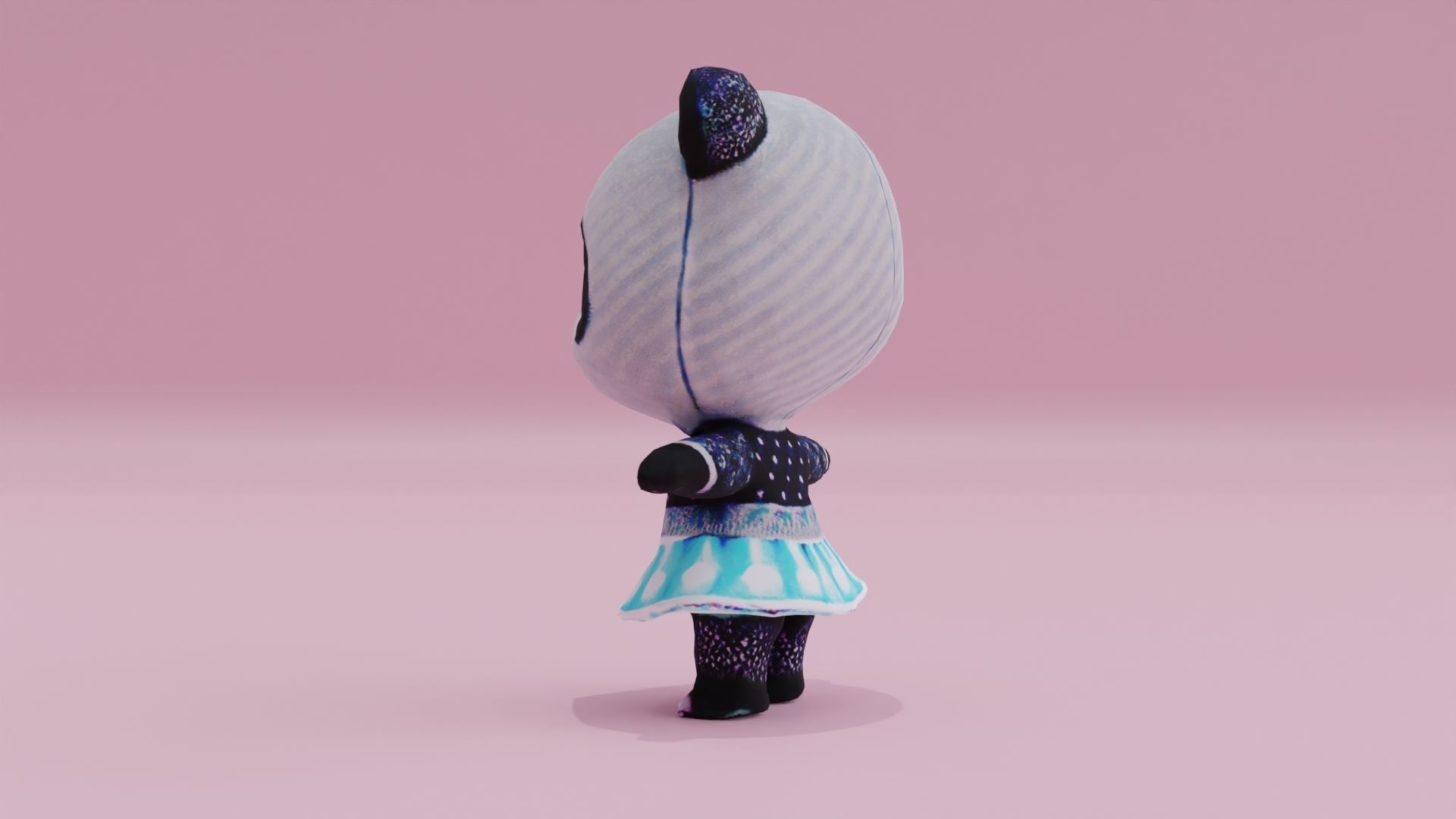 Panda in dress baby T-pose Low High Poly Character Low-poly 3D model_3