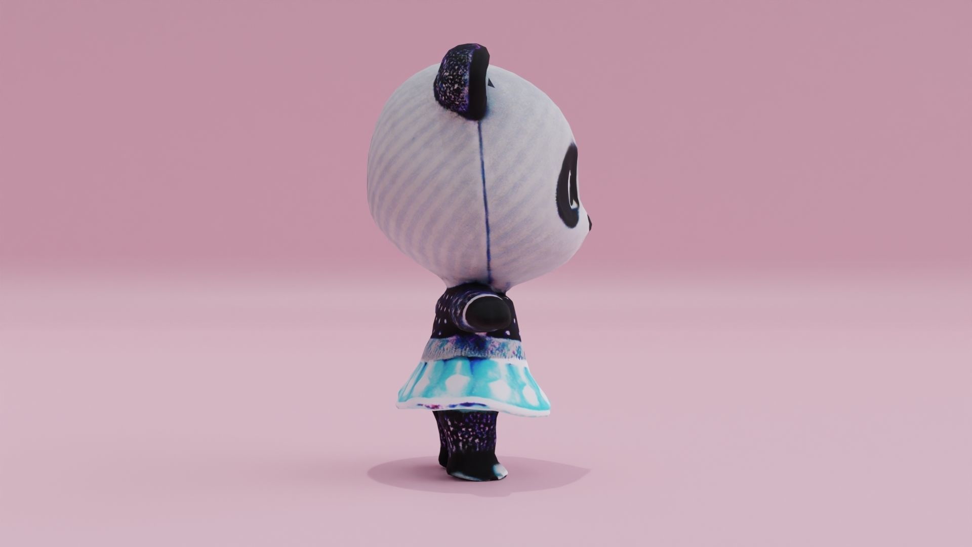Panda in dress baby T-pose Low High Poly Character Low-poly 3D model_7