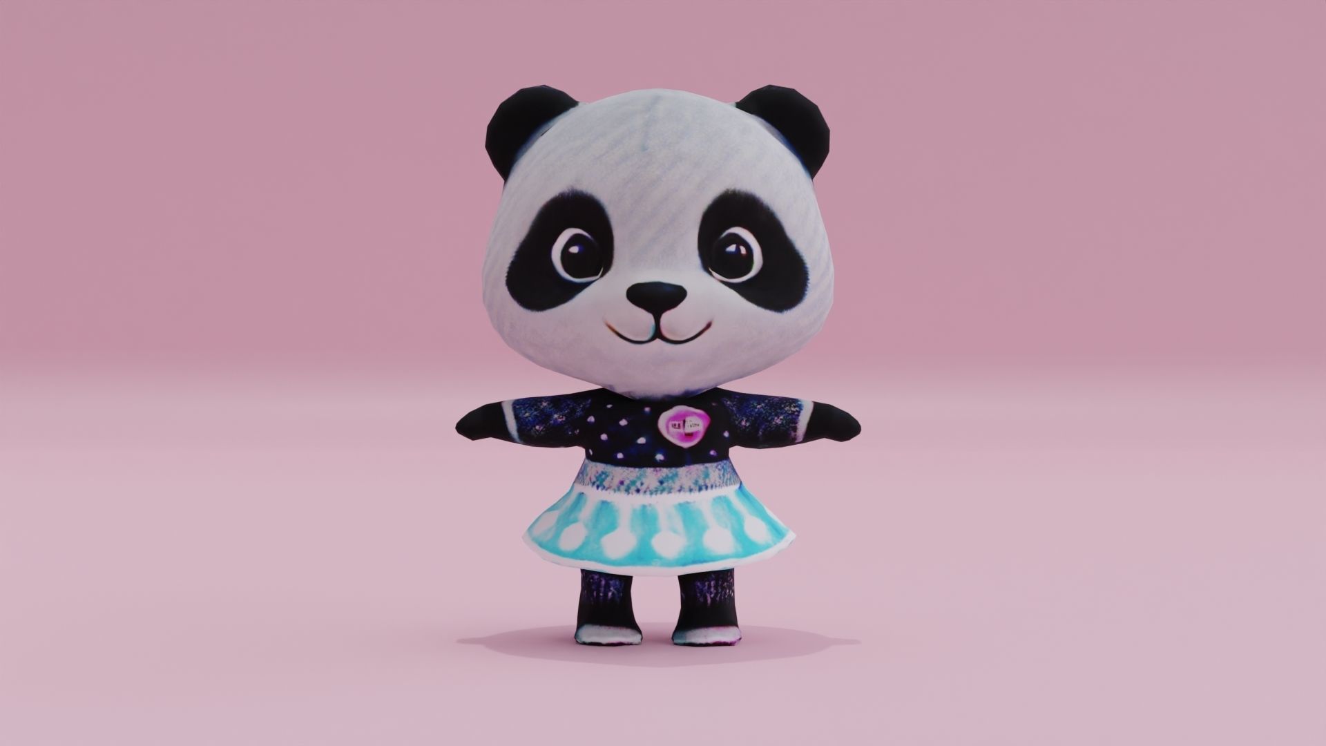 Panda in dress baby T-pose Low High Poly Character Low-poly 3D model_10