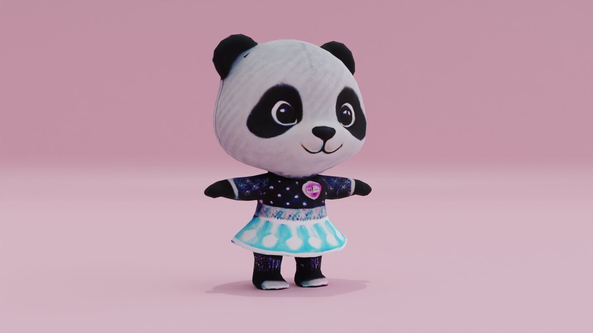 Panda in dress baby T-pose Low High Poly Character Low-poly 3D model_9