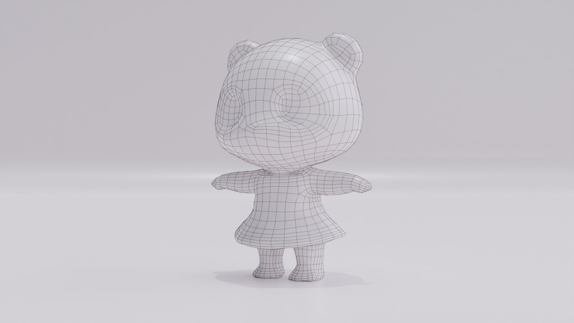 Panda in dress baby T-pose Low High Poly Character Low-poly 3D model_11