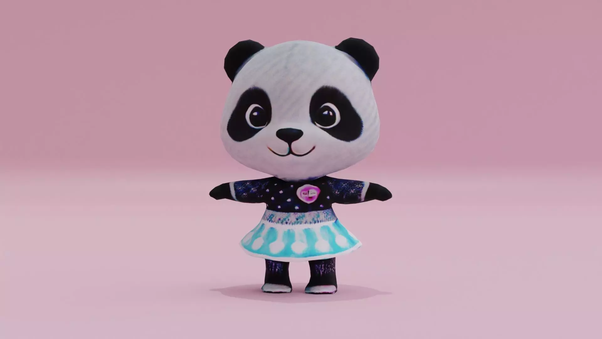 Panda in dress baby T-pose Low High Poly Character Low-poly 3D model_0