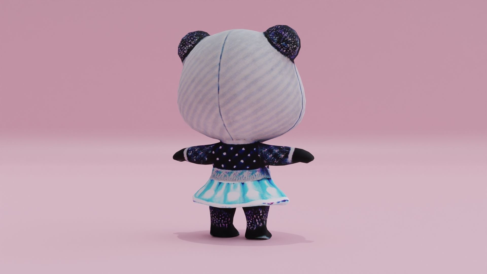 Panda in dress baby T-pose Low High Poly Character Low-poly 3D model_5
