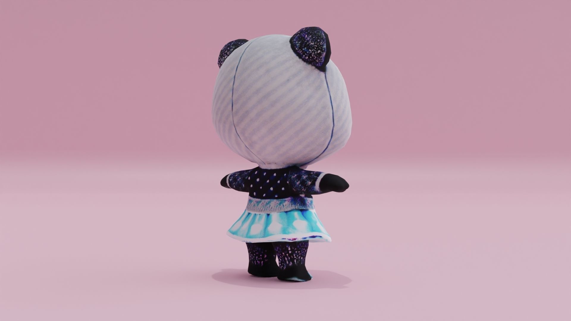 Panda in dress baby T-pose Low High Poly Character Low-poly 3D model_6