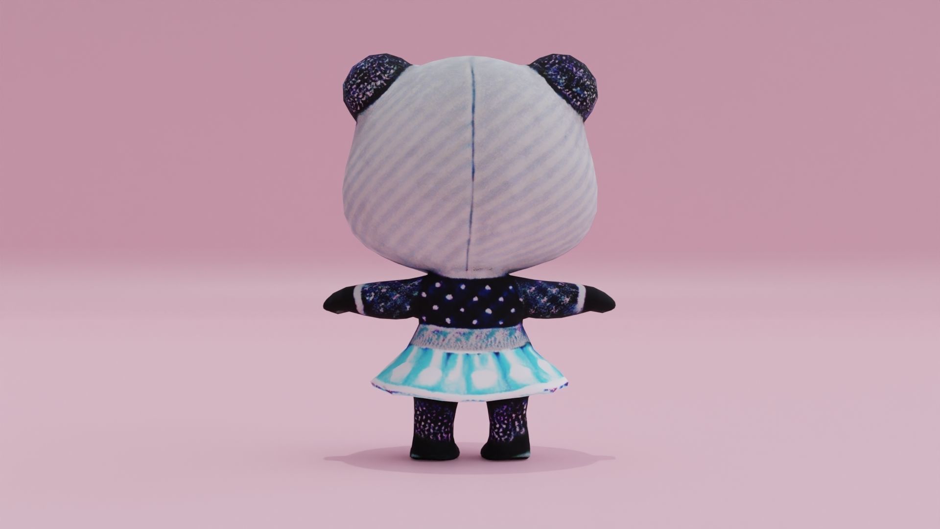 Panda in dress baby T-pose Low High Poly Character Low-poly 3D model_4