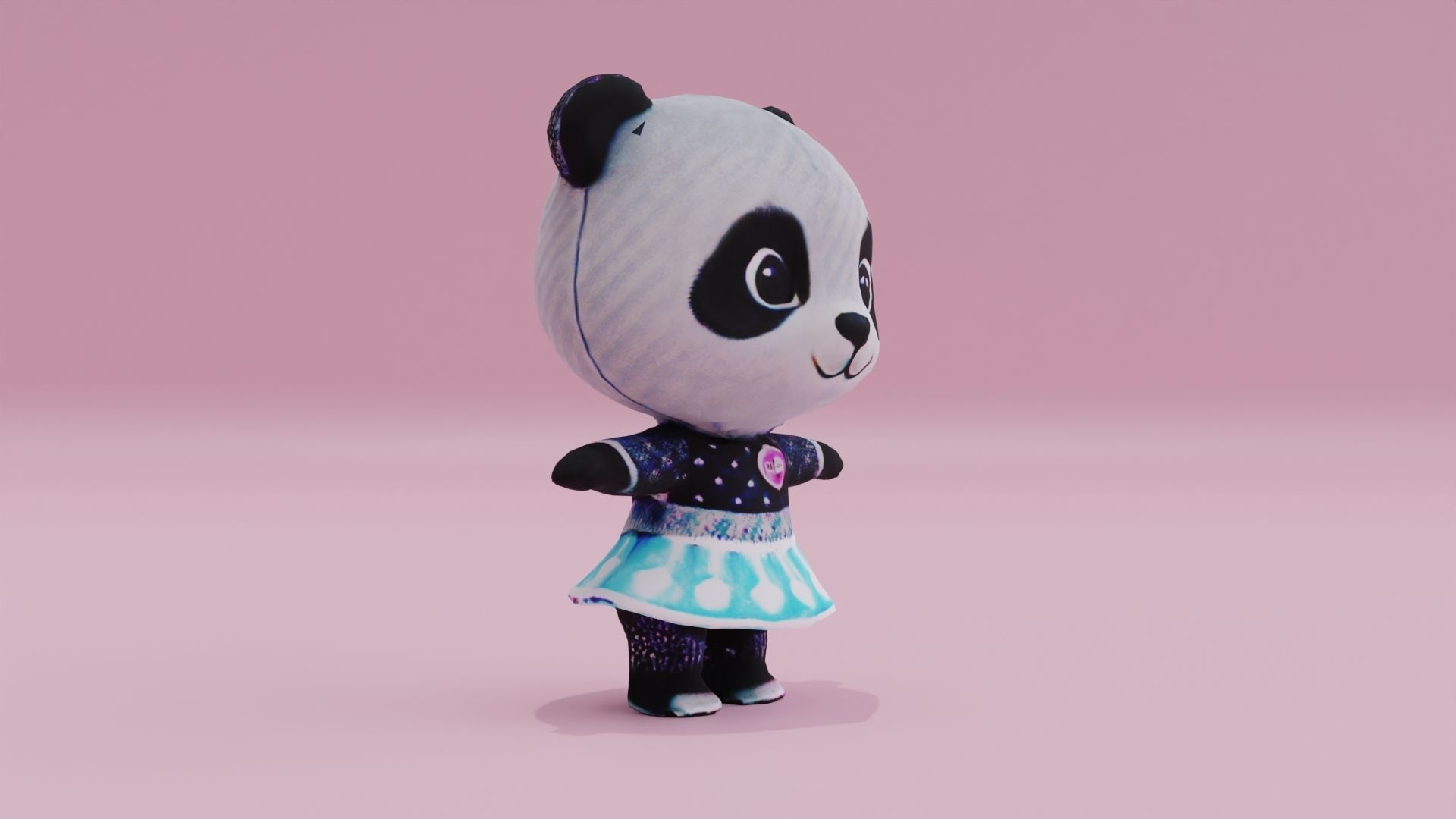 Panda in dress baby T-pose Low High Poly Character Low-poly 3D model_8
