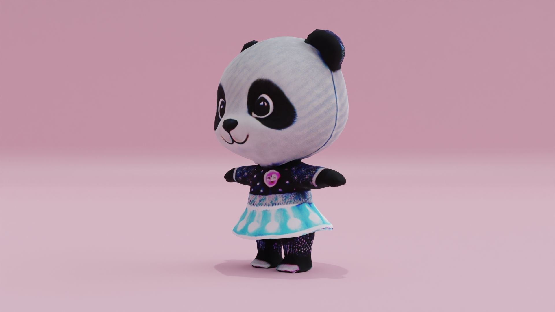 Panda in dress baby T-pose Low High Poly Character Low-poly 3D model_1