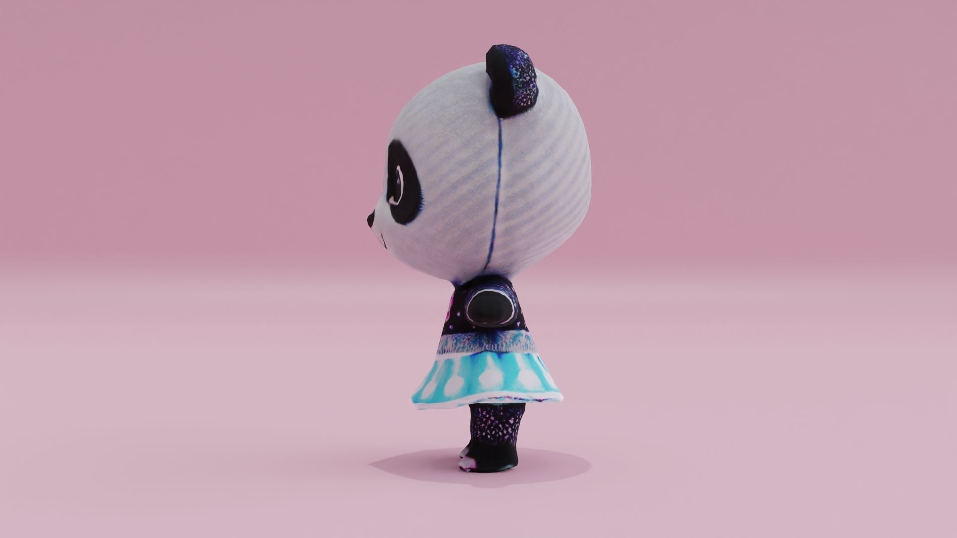 Panda in dress baby T-pose Low High Poly Character Low-poly 3D model_2